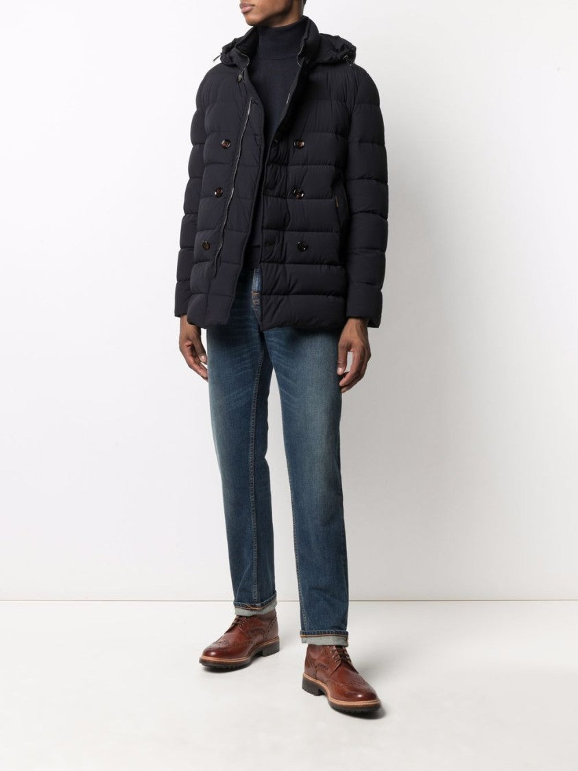 Moorer High Neck Double-Breasted Parka With Detachable Hood