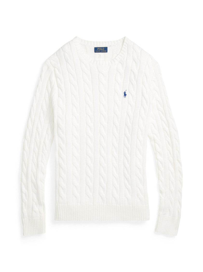 Polo Ralph Lauren Cotton Cable-Knit Crewneck Sweater With Pony Embroidery