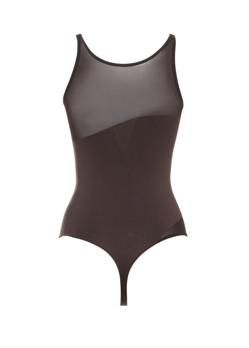 Wolford Semi-Transparent Brown Bodysuit With Snap Closure