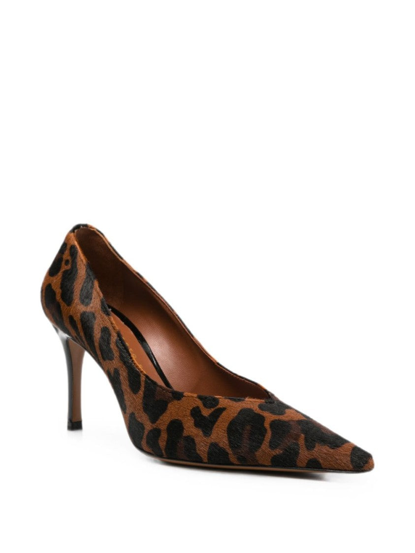 Roberto Festa Leopard Print Calf Hair Stiletto Pumps - Black