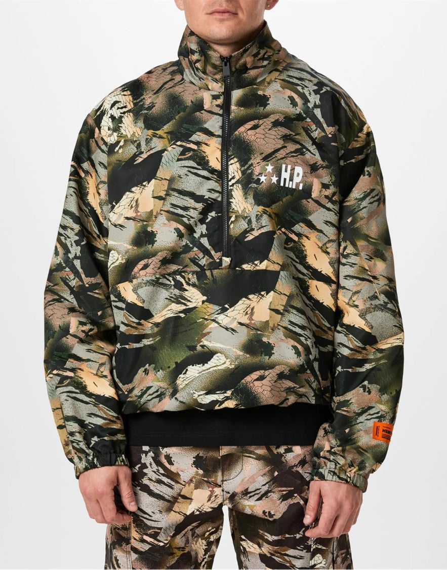 Heron Preston Nylon Camo Logo Tape Windbreaker Jacket