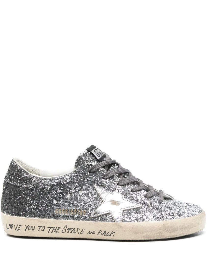 Golden Goose Front Lace-Up Glitter Sneakers