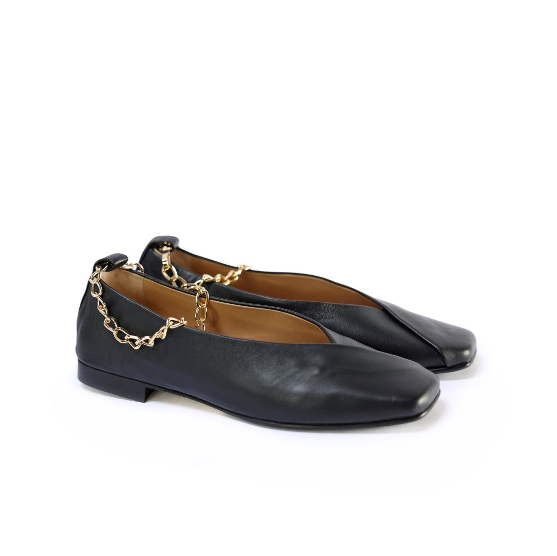 Ton Gout Skay Nero Ballerinas With Gold Chain Detail