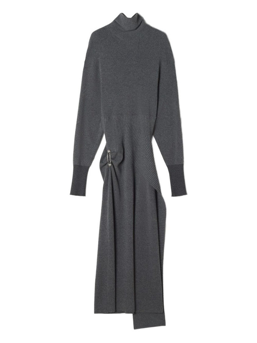 Lanvin Gray Wool-Cashmere Midi Dress With Asymmetrical Hem