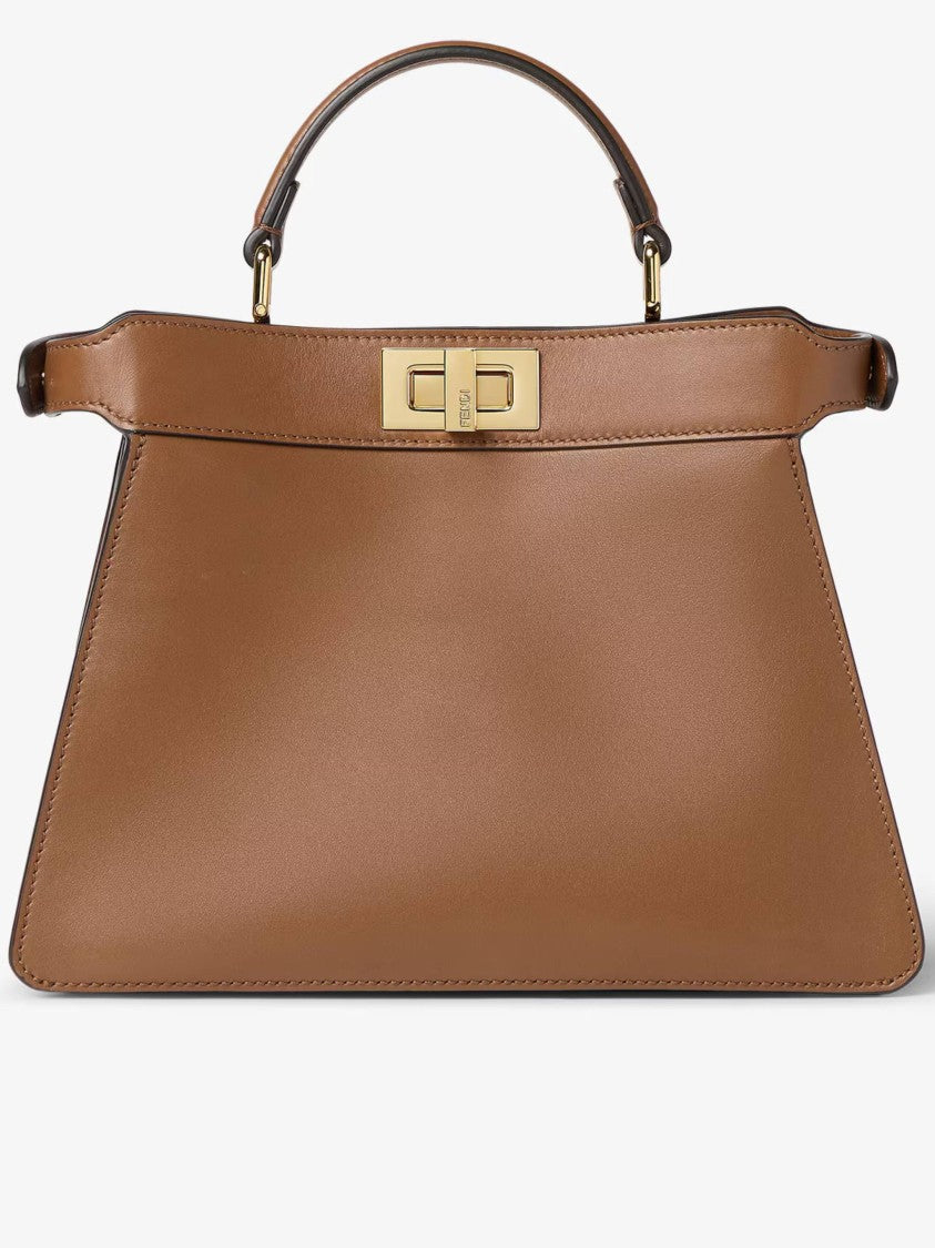 Fendi Structured Calf Leather Handbag With Beaded Flap And Gold-Tone Hardware
