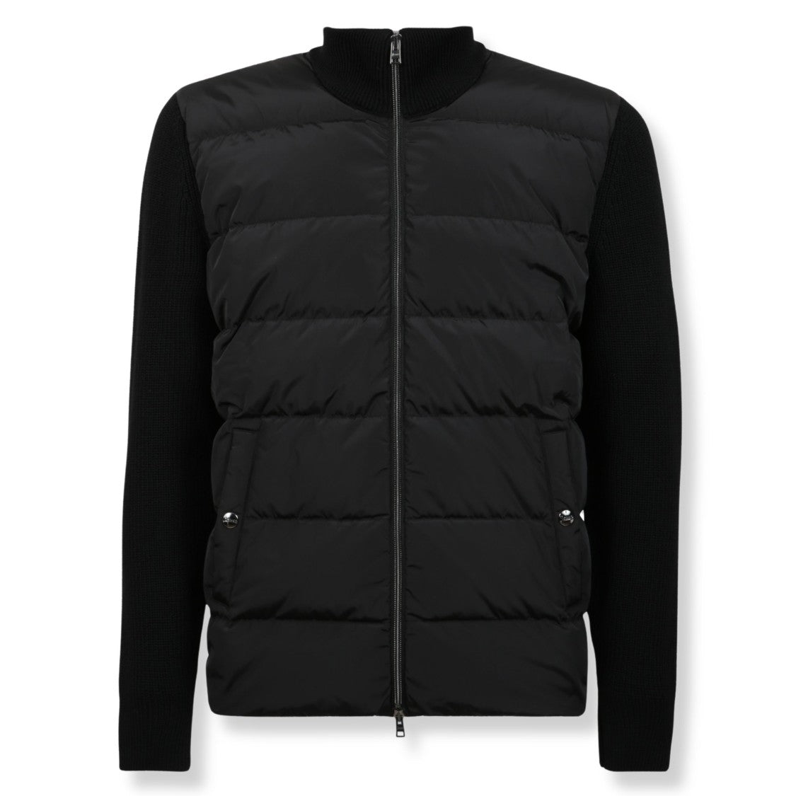 Herno Textured Knit And Nylon Layered Cardigan