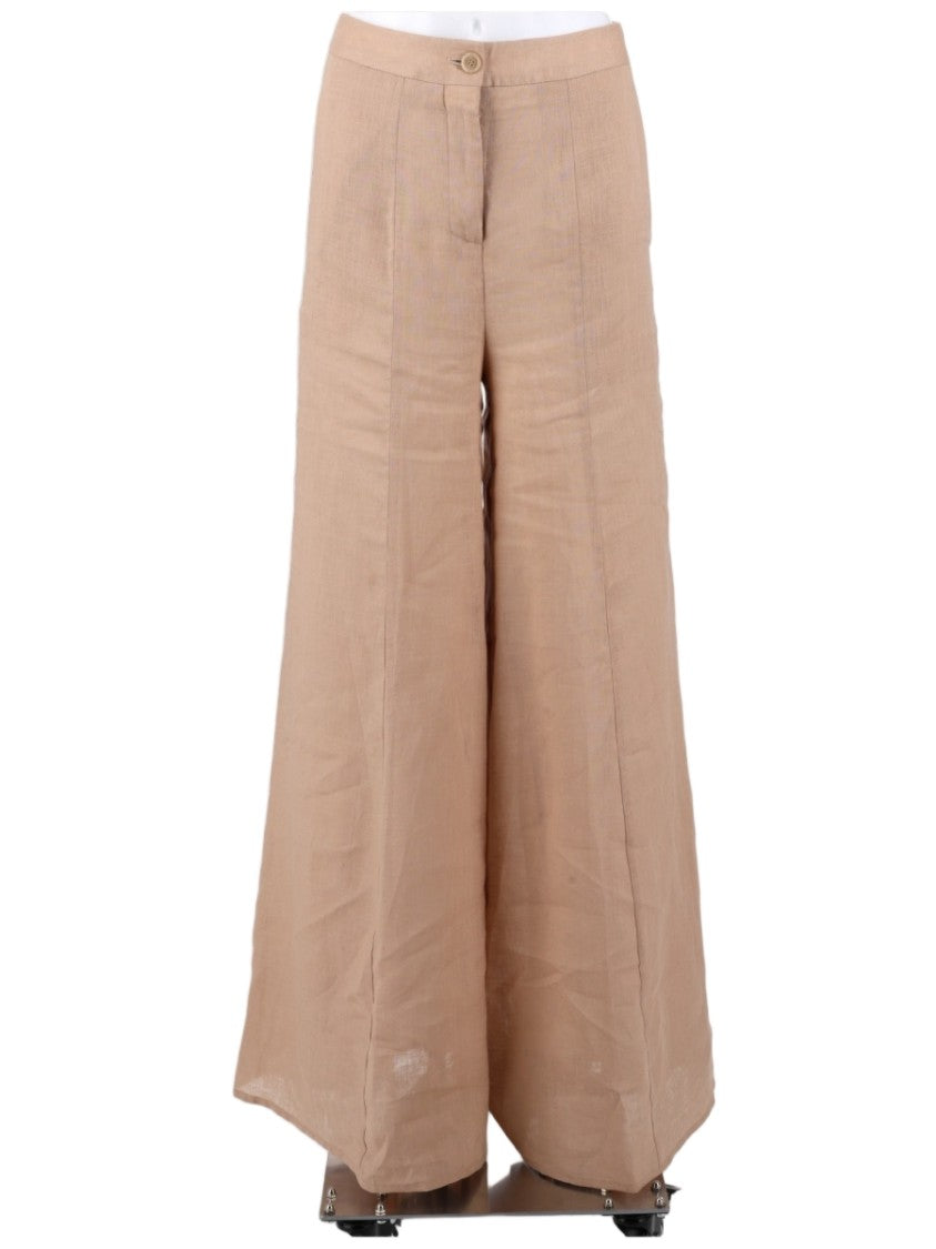 Semi Couture Wide-Leg Linen Trousers With High Waist And Vertical Seams