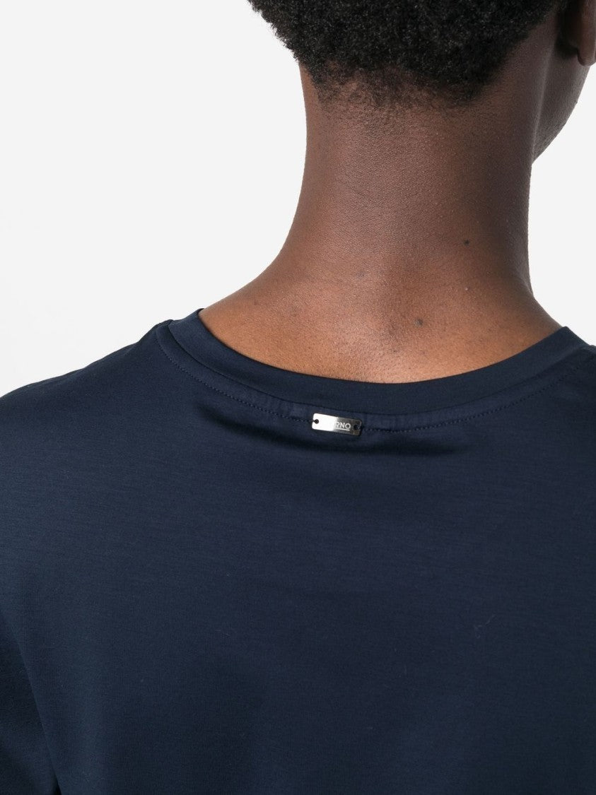 Herno Navy Blue Stretch-Cotton Logo T-Shirt
