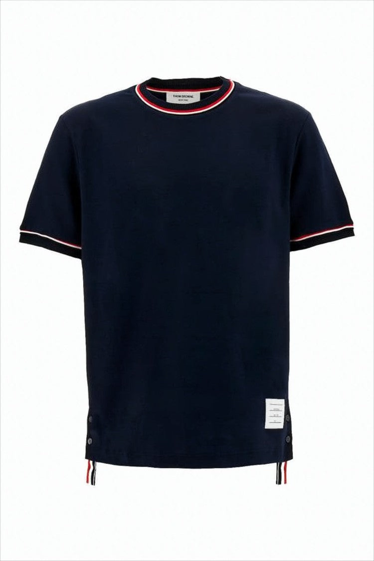 Thom Browne Boxy-Fit Cotton T-Shirt With Contrasting Trim And Button Details