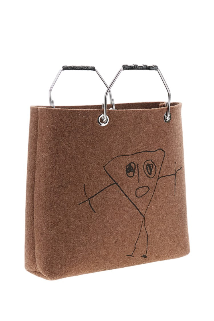 Plan C Brown Pili And Bianca Wool Shopper Tote Bag
