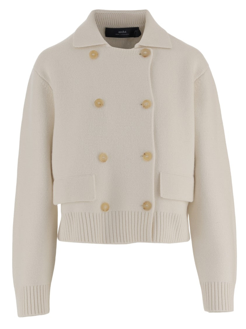 Arch4 Double-Breasted Cashmere Knit Jacket With Classic Collar