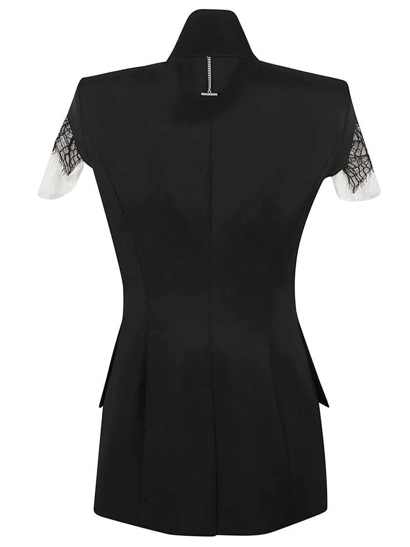 Alexander Mcqueen Asymmetrical Tailored Jacket With Lace Detailing
