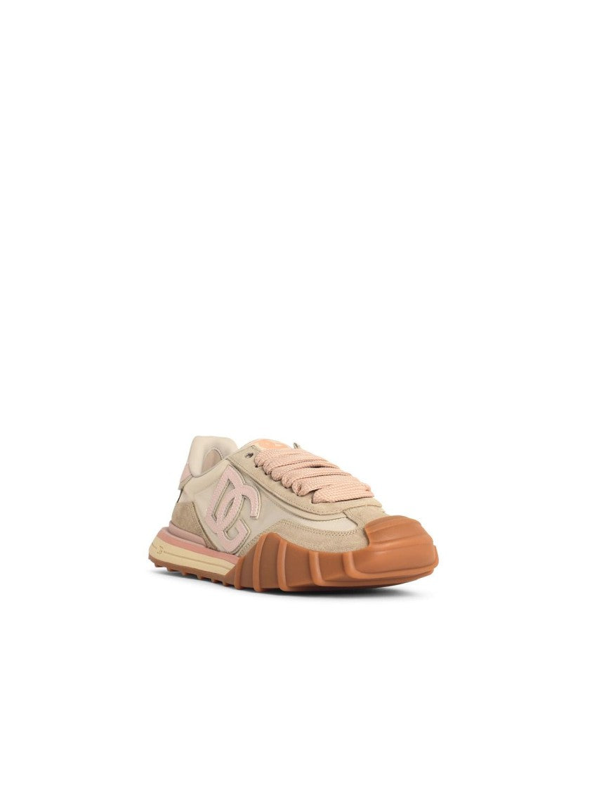 Dolce & Gabbana 'Dg Athletic' Ivory And Pink Fabric And Leather Sneakers