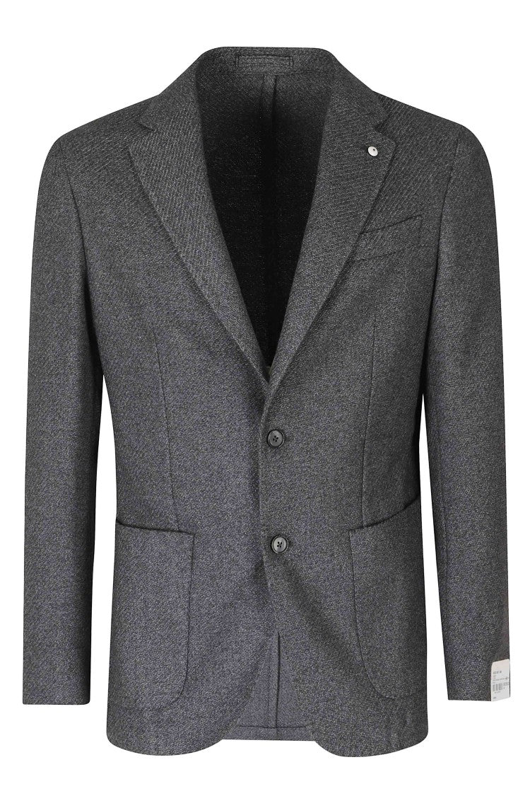 L.B.M. Diagonal Textured Wool Jacket With Jeweled Button Detail