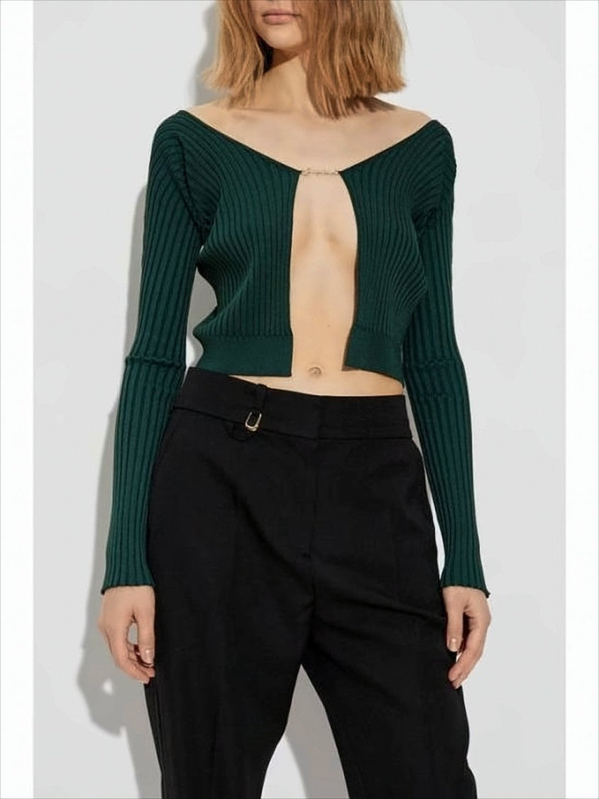 Jacquemus Ribbed Cropped Cardigan With Gold-Tone Clasp Closure
