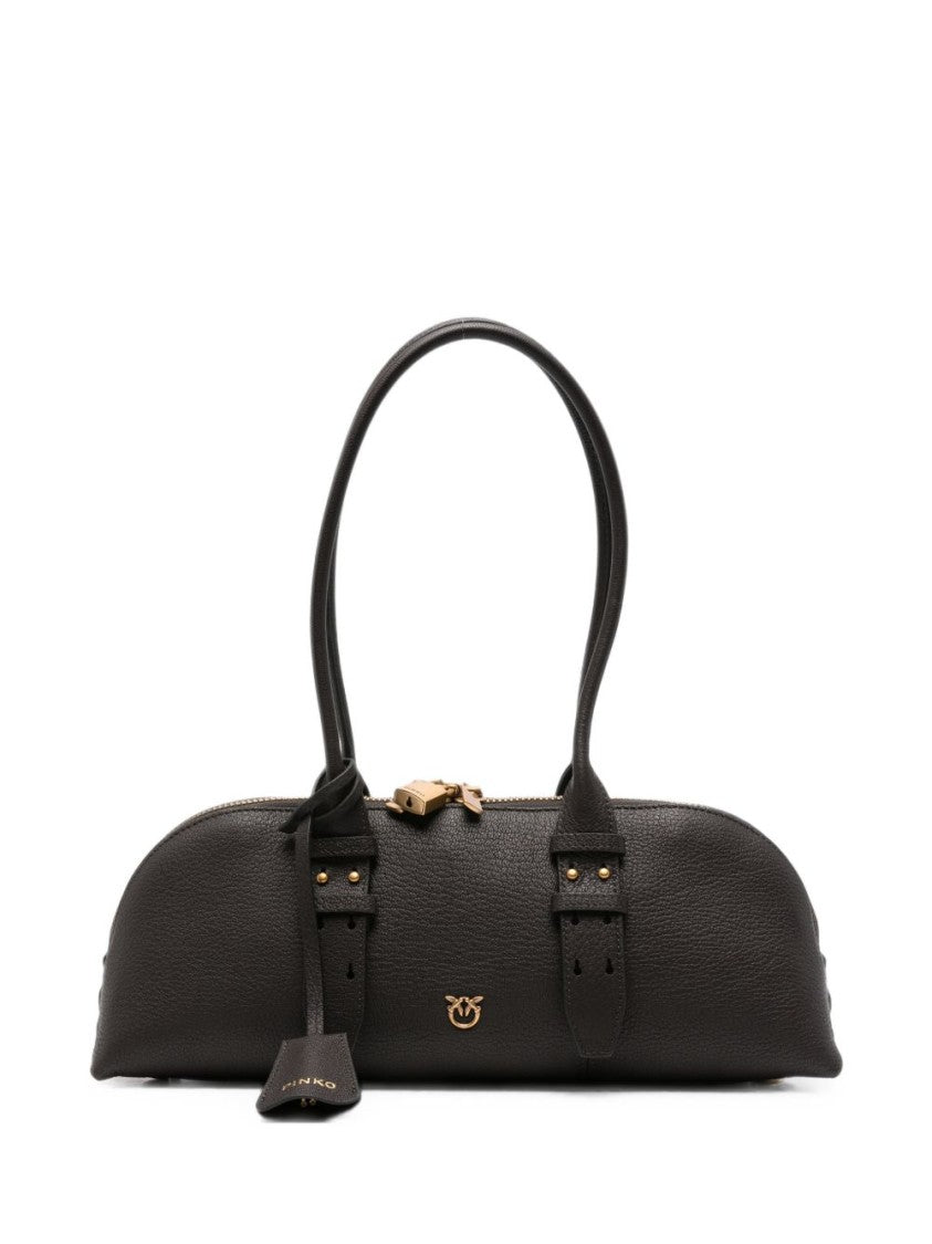 Pinko Pebbled Black Gold-Tone Accent Handbag