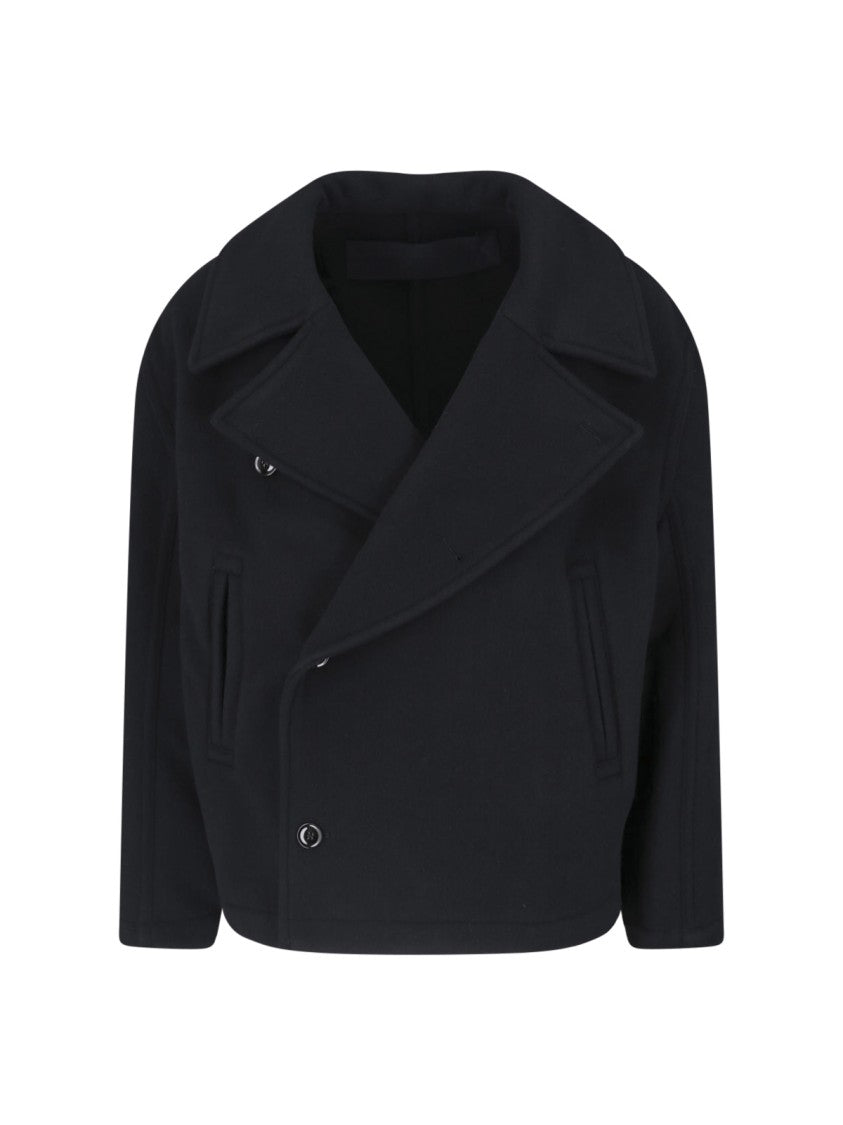 Lemaire Black Double-Breasted Boxy Cropped Jacket