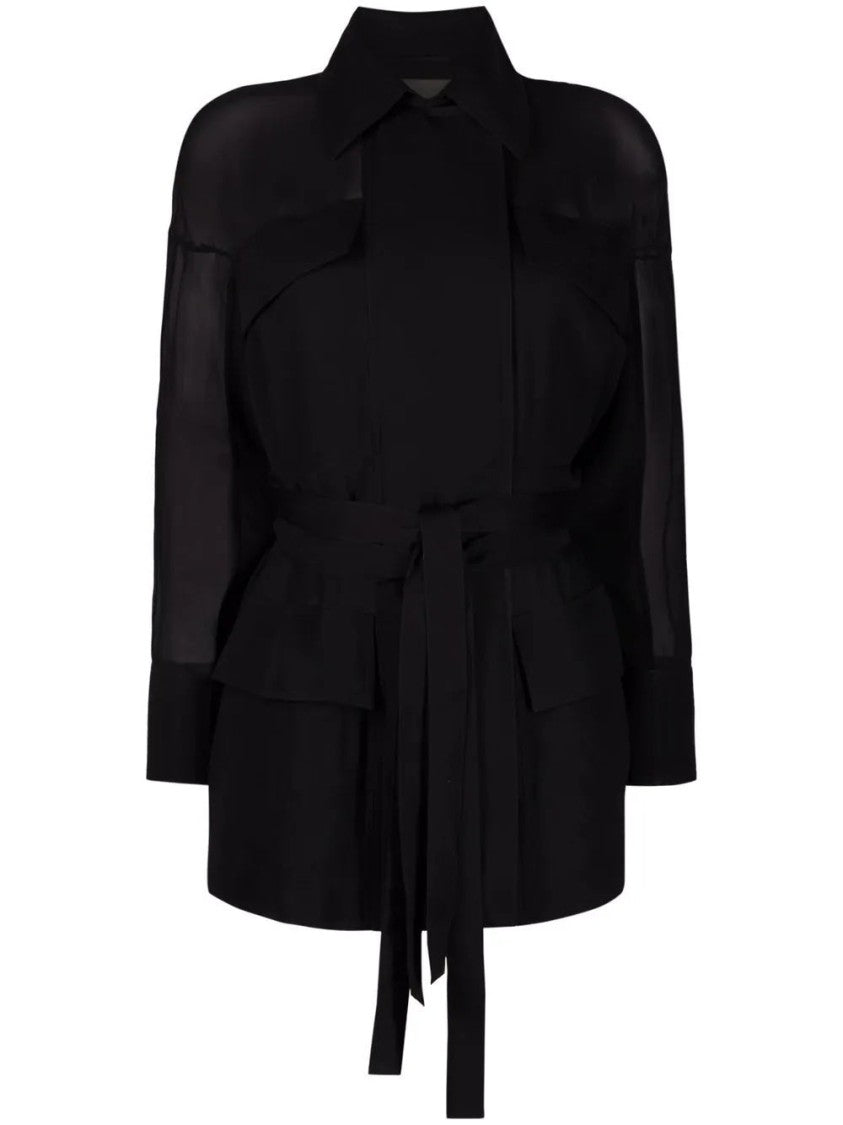 Salvatore Ferragamo Silk Coat With Structured Collar And Belted Waist