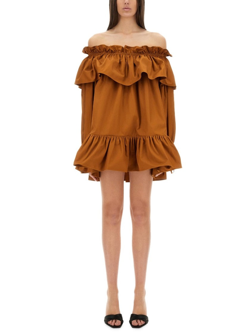 Saint Laurent Off-The-Shoulder Ruffled Sleeve Mini Dress