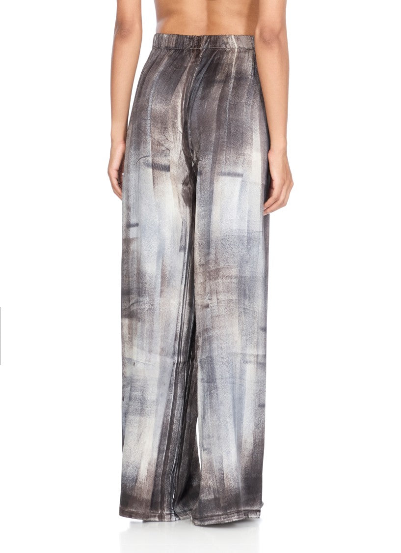 Avant Toi Wide-Leg Silk Pants With Abstract Pattern
