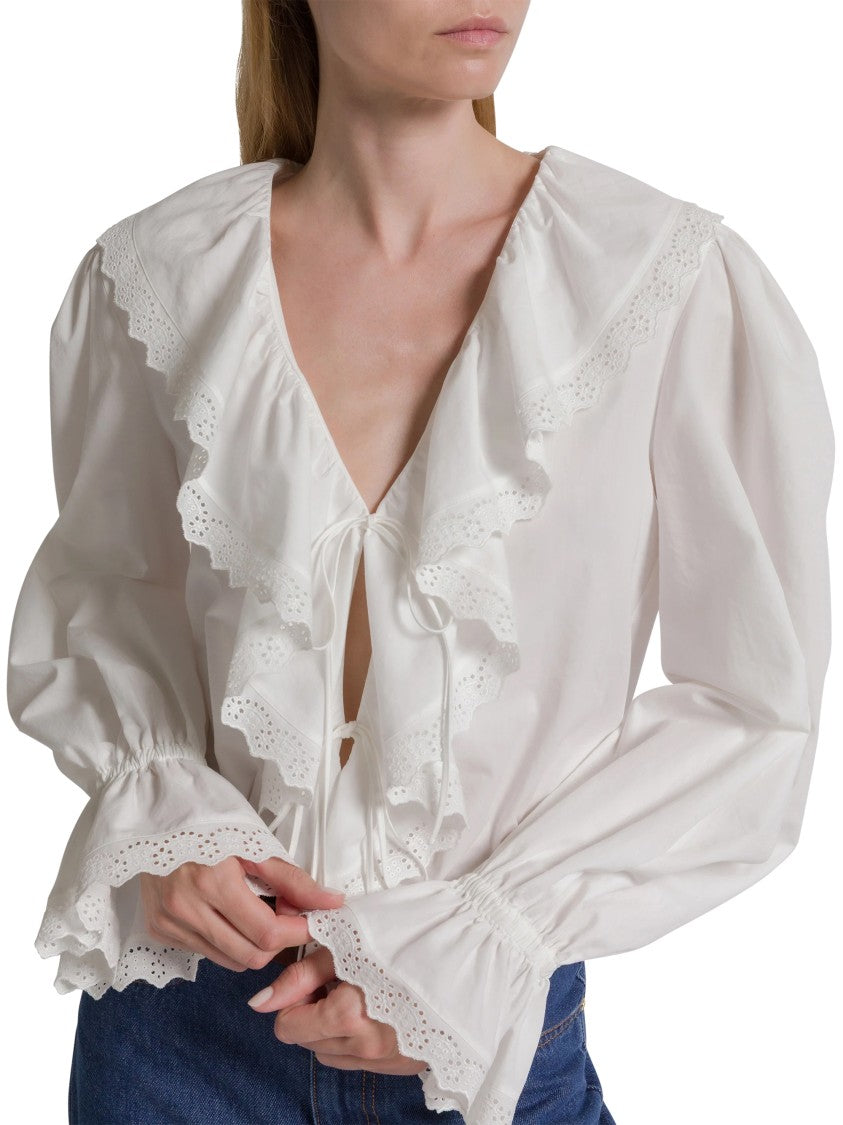 Alberta Ferretti Deep V-Neck Blouse With Cascading Ruffles