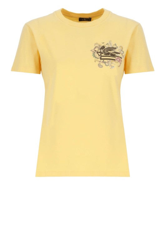 Etro Embroidered Cotton T-Shirt With Floral Paisley Accents