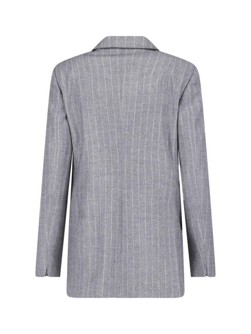 Lardini Grey Double-Breasted Pinstripe Virgin Wool Blazer