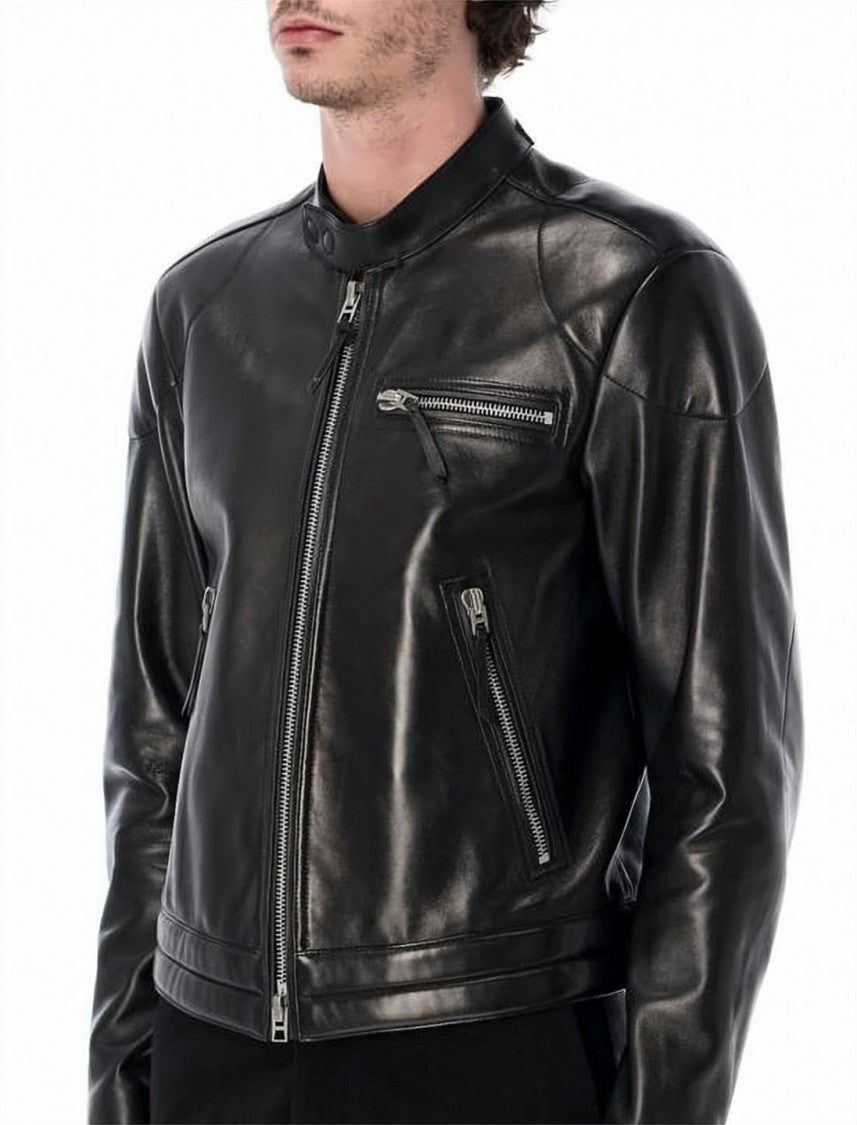Tom Ford Smooth Lambskin Leather Jacket With Stand Collar