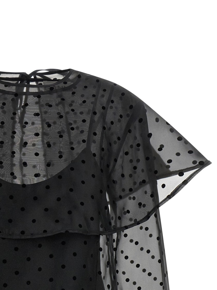 Ganni 'Black Organza Circle Collar' Dress