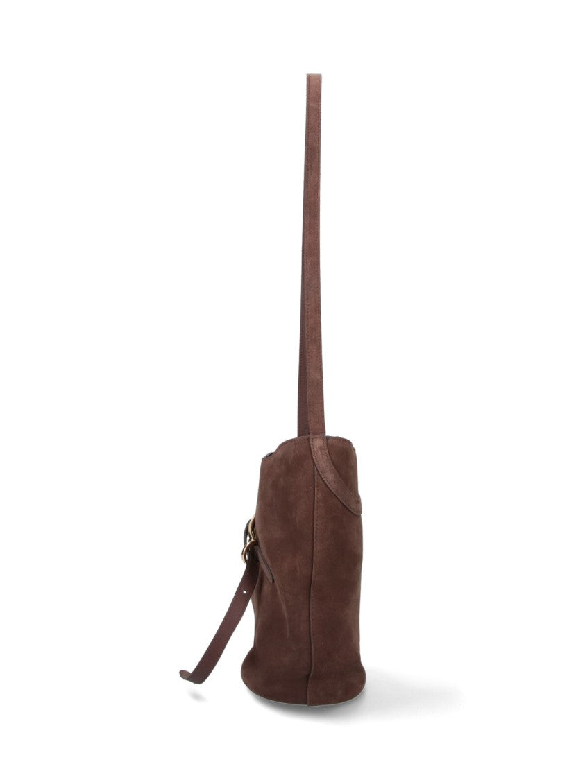 Liffner Brown Belted Suede Bucket Bag