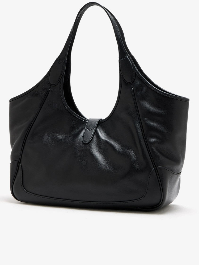 Gucci Black Mercato Structured Leather Gold Clasp Handbag