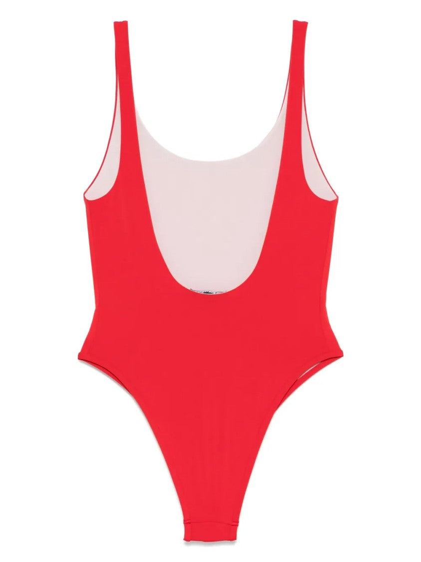 Balmain Red Swimsuit With Deep Scoop Neckline