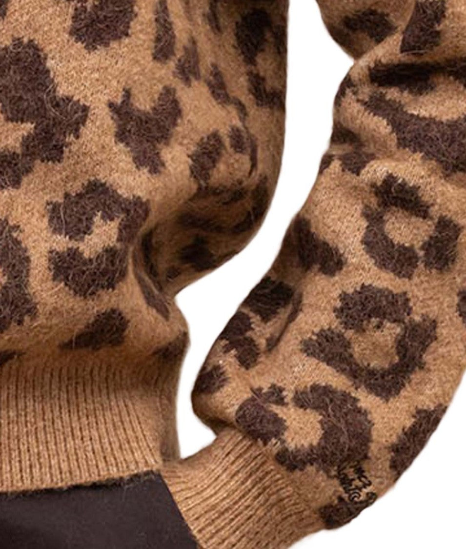 Mc2 Saint Barth Cropped Sweater With All-Over Leopard Print