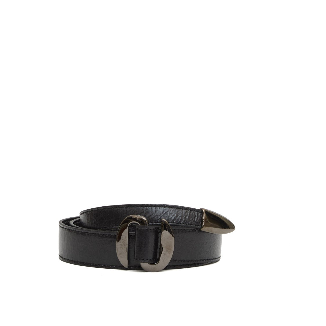 Orciani Silver Circular Buckle Belt Black Leather