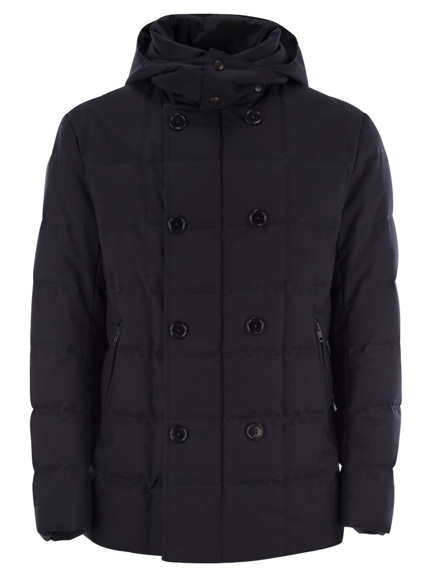 Fay Double-Breasted Down Jacket With Hood