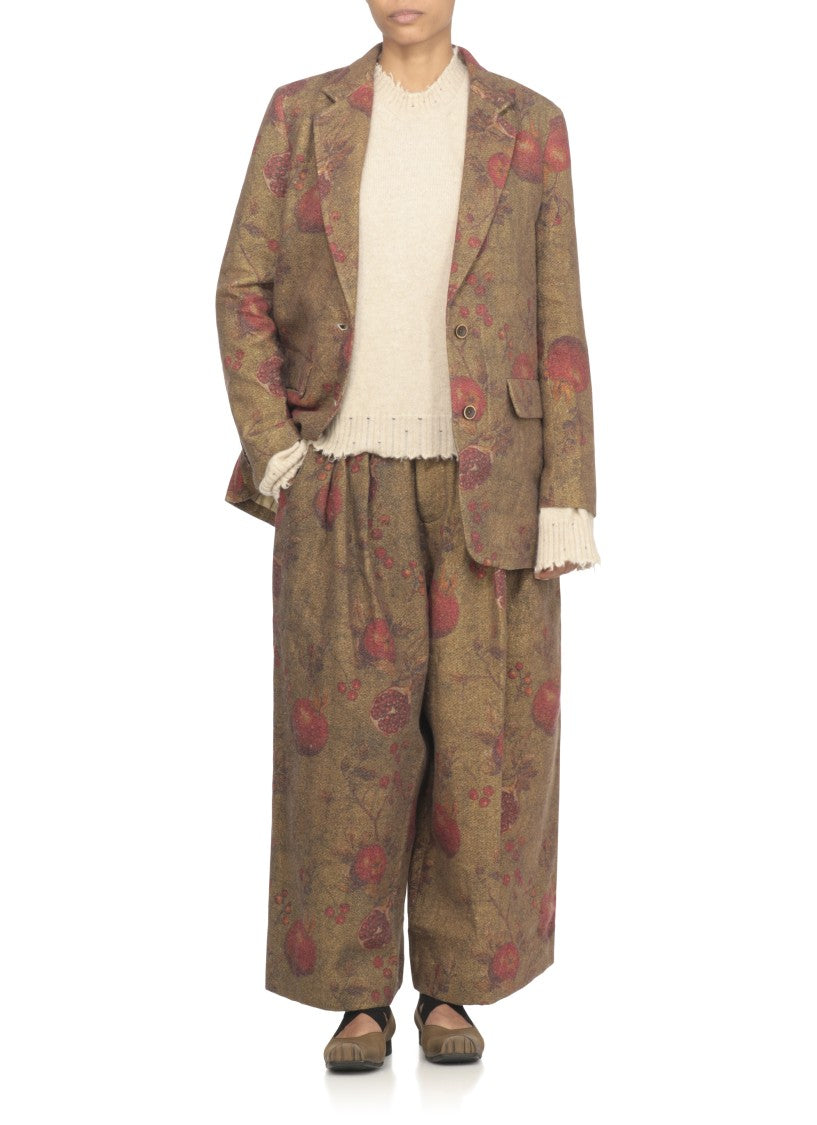 Uma Wang Wide-Leg Pants With Contrasting Floral Motifs