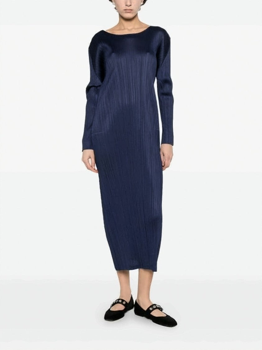 Pleats Please Pleated Texture Midi Dress With Fluid Silhouette