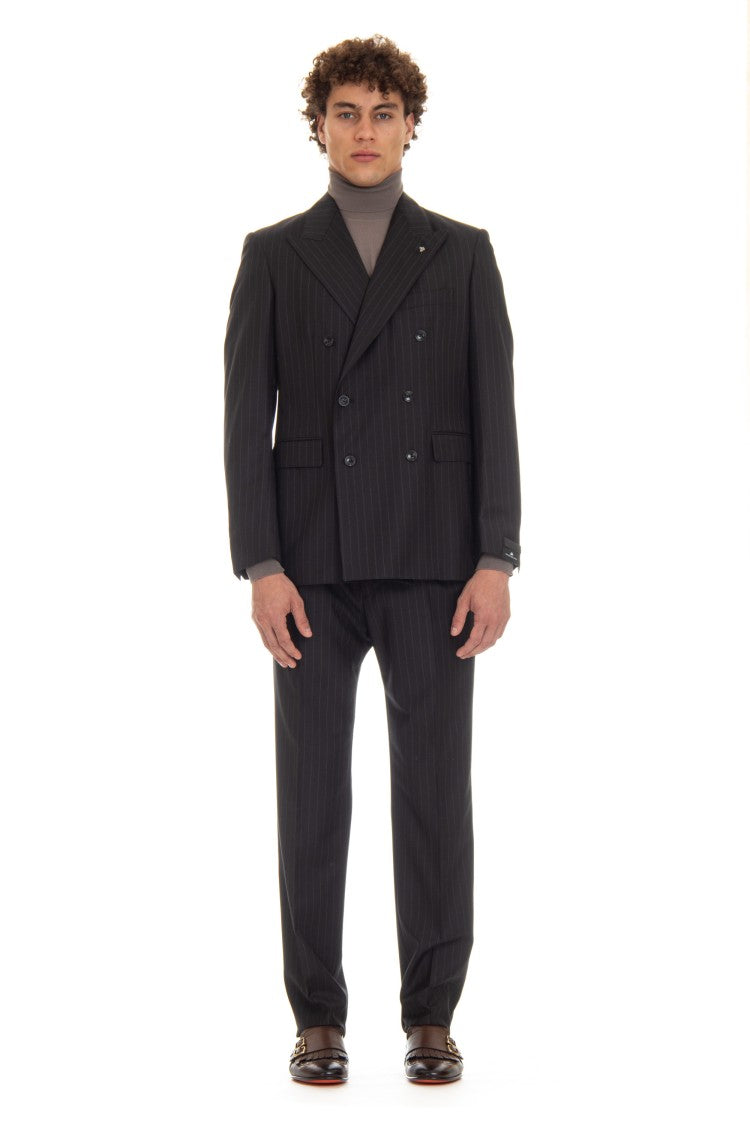Tagliatore Double-Breasted Pinstripe Wool Suit Mod. Black