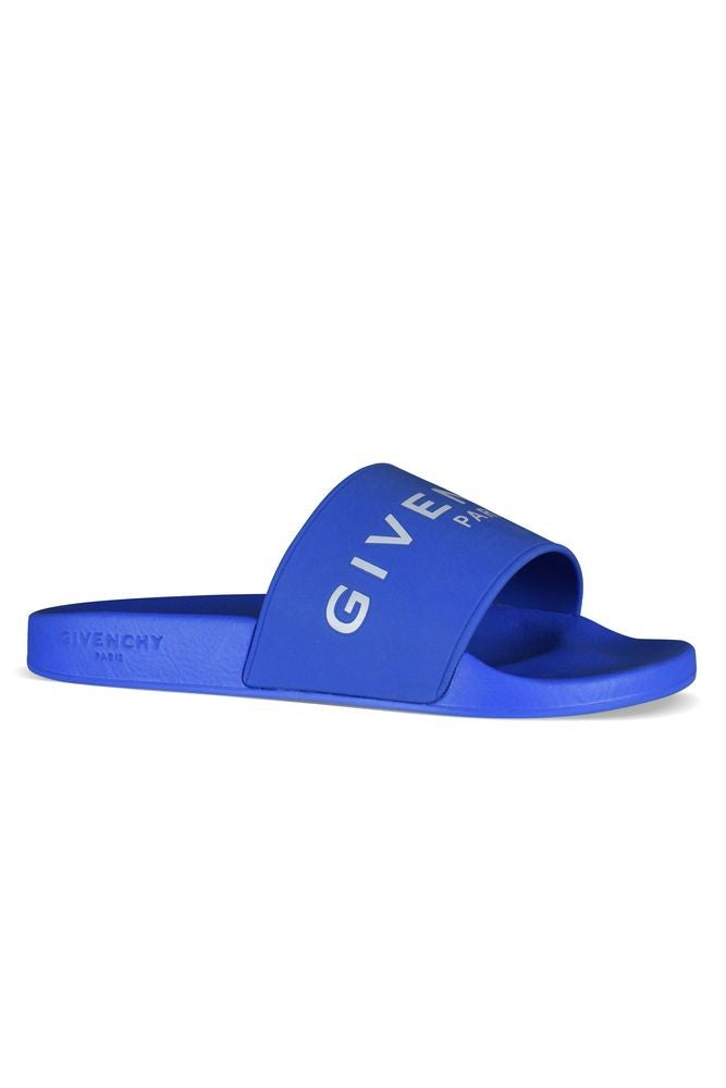 Givenchy Wide Strap Blue Slides With Embossed Logo