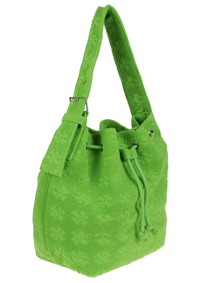 Tory Burch Textured Green Crossbody Bag With Leather Accents