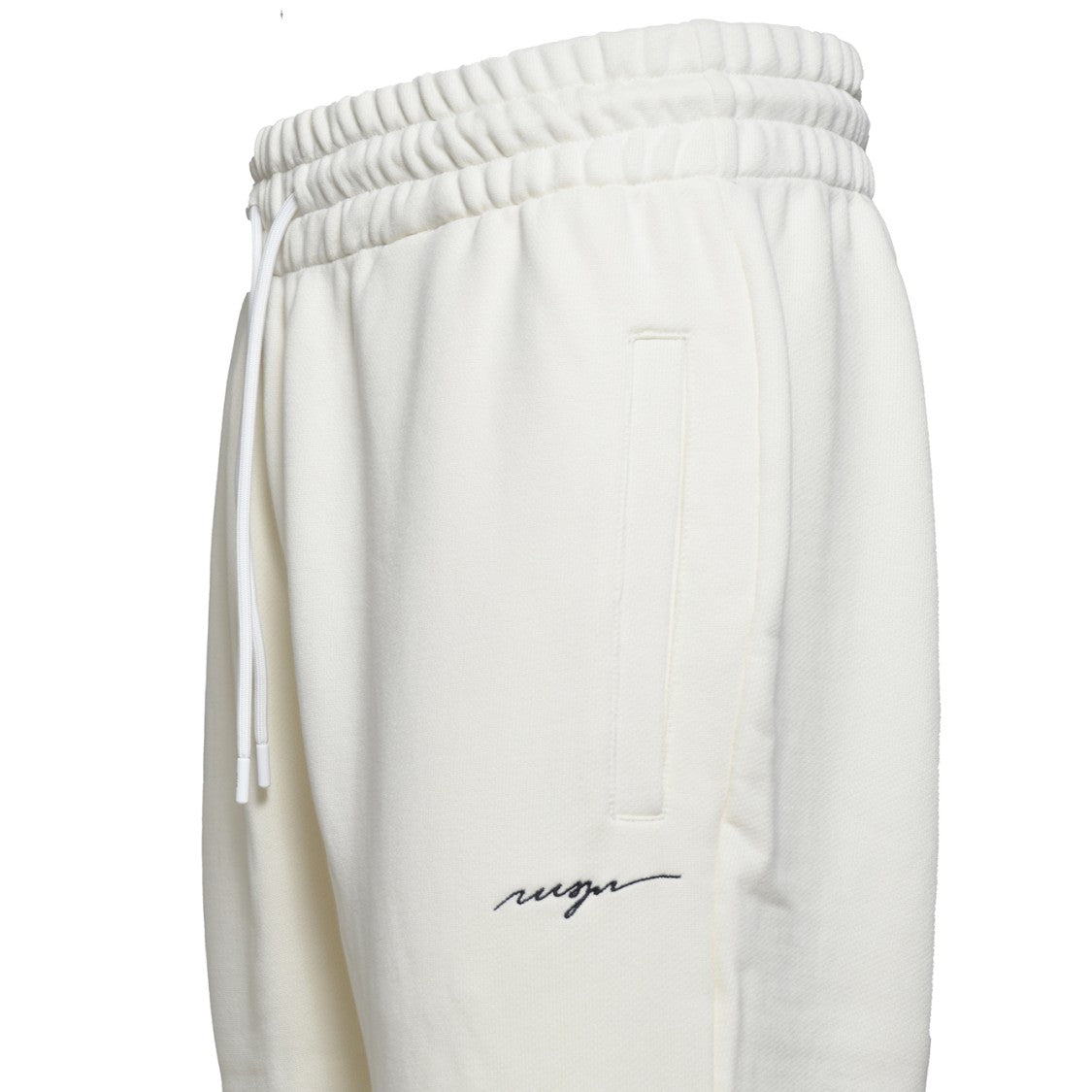 Msgm Cream Cotton Fleece Pants With Logo Embroidery