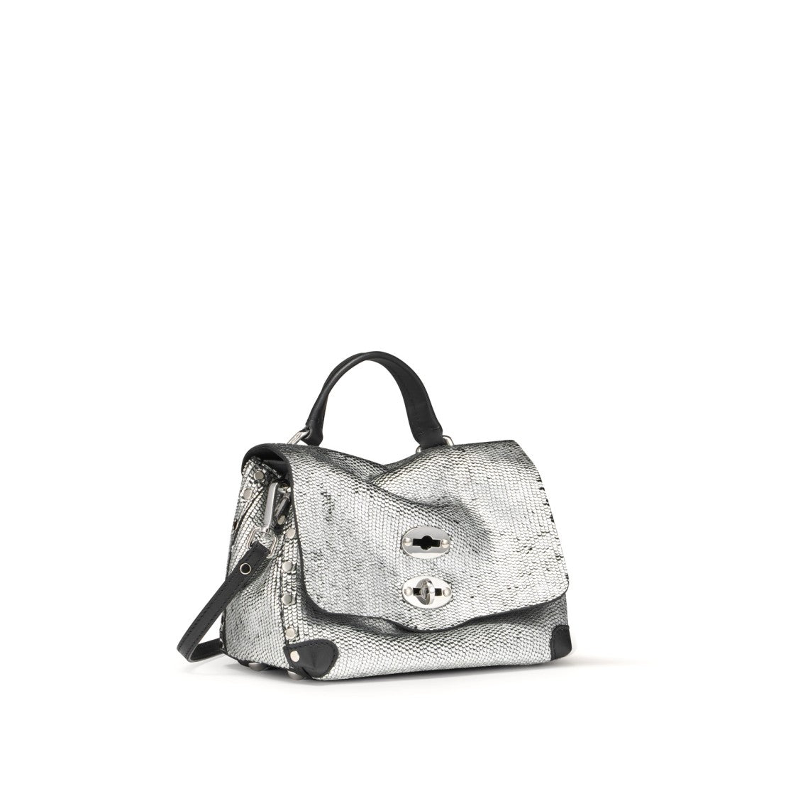 Zanellato Silver-Tone Carved Lambskin Shoulder Bag With Calfskin Details