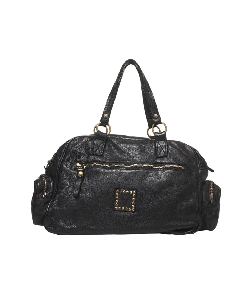 Campomaggi Textured Black Leather Duffel Bag