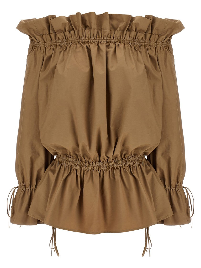 Saint Laurent Off-The-Shoulder Cotton Mini Dress