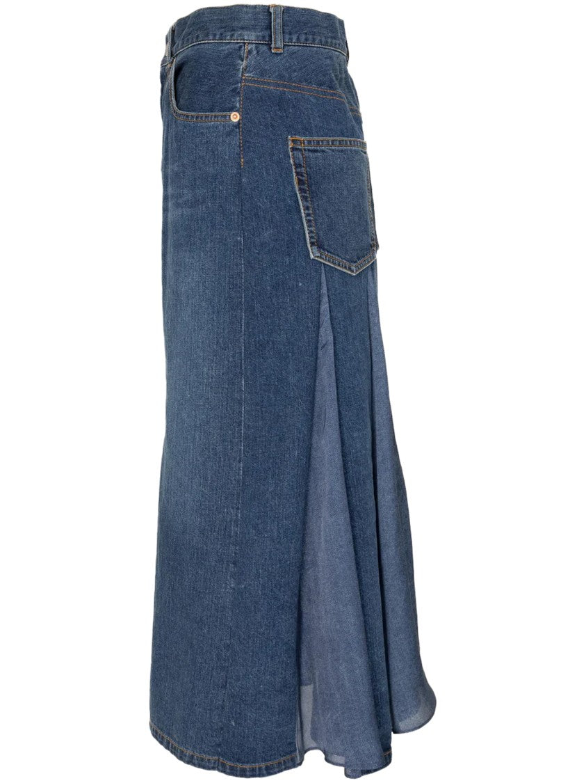 Sacai Mid-Length Denim Skirt With Flared Design