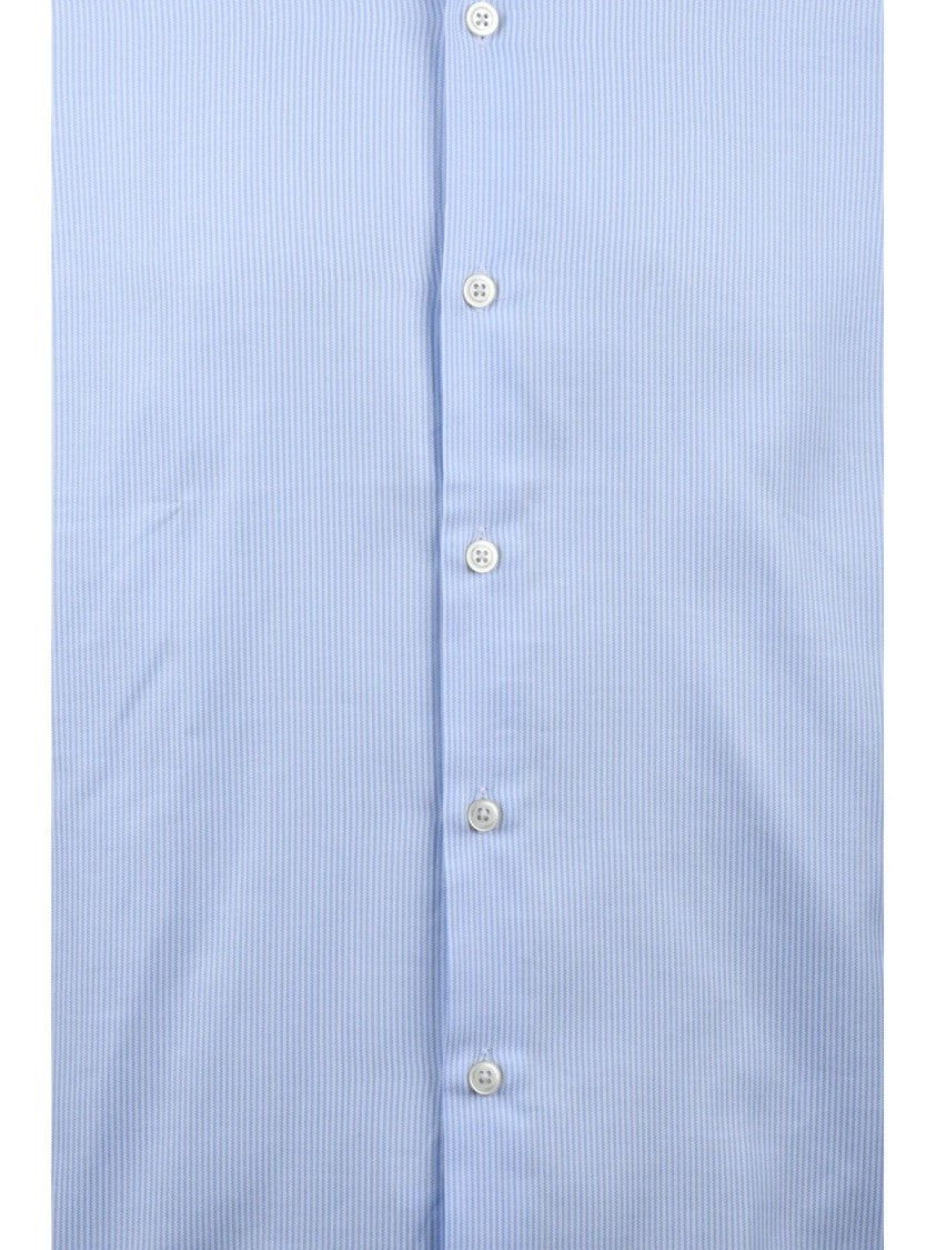 Ghirardelli Sky Blue Striped Cotton Shirt With Button-Down Collar