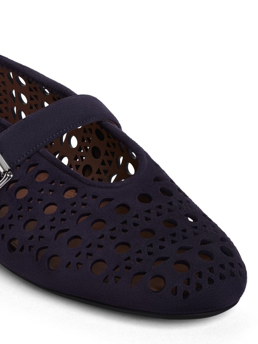 Alaïa Blue Vienne Motif Suede Flats
