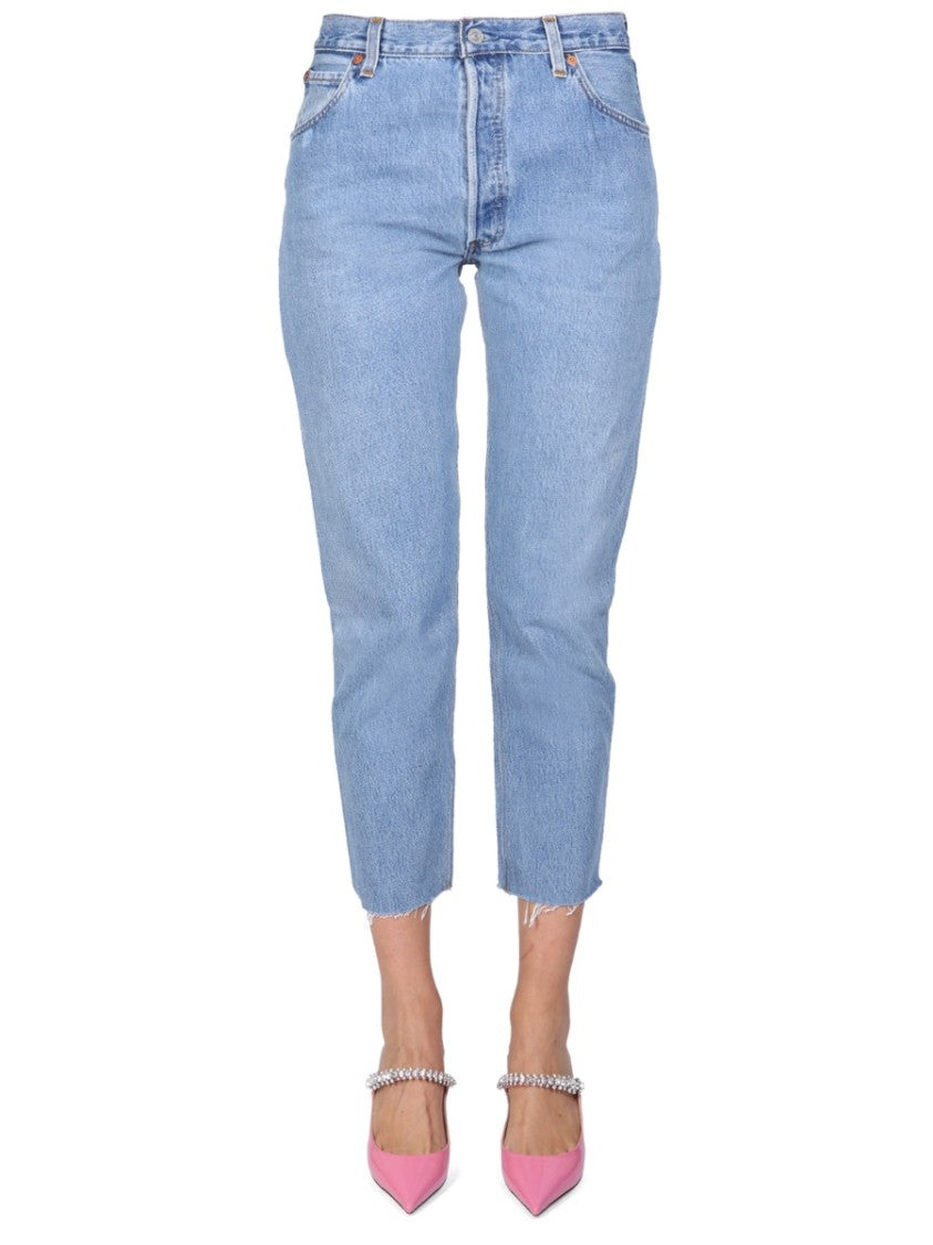 Re/Done Light Blue Cropped Straight-Leg Denim Jeans