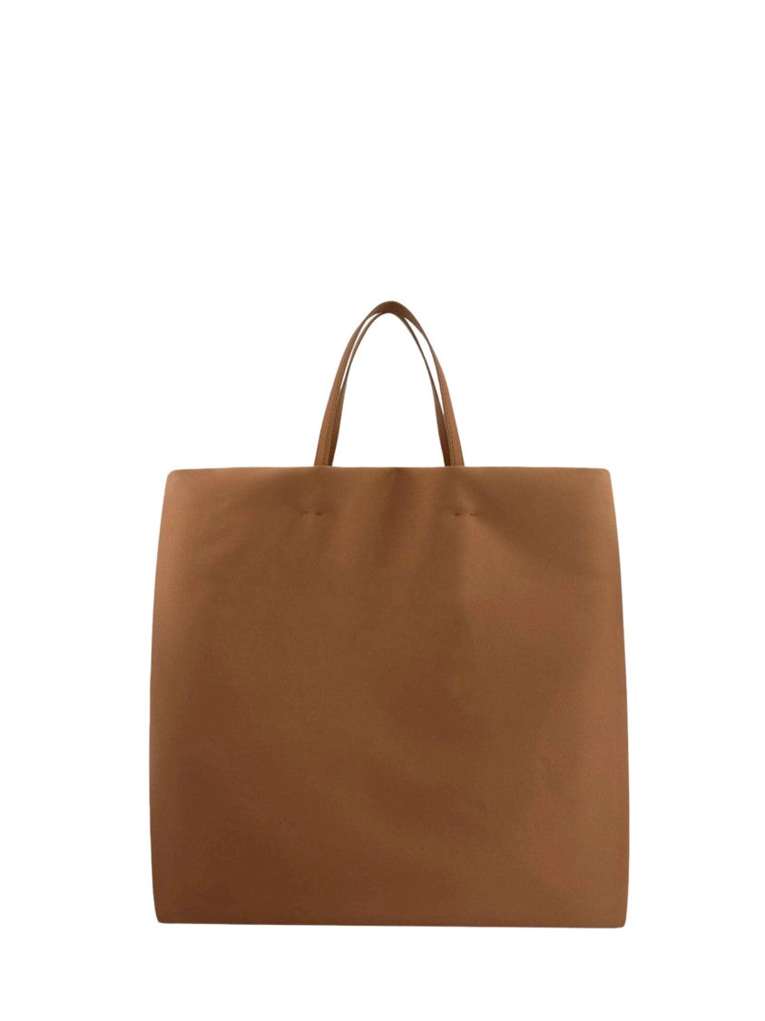 Carven Camel Matte Satin Tote Bag With Leather Handles