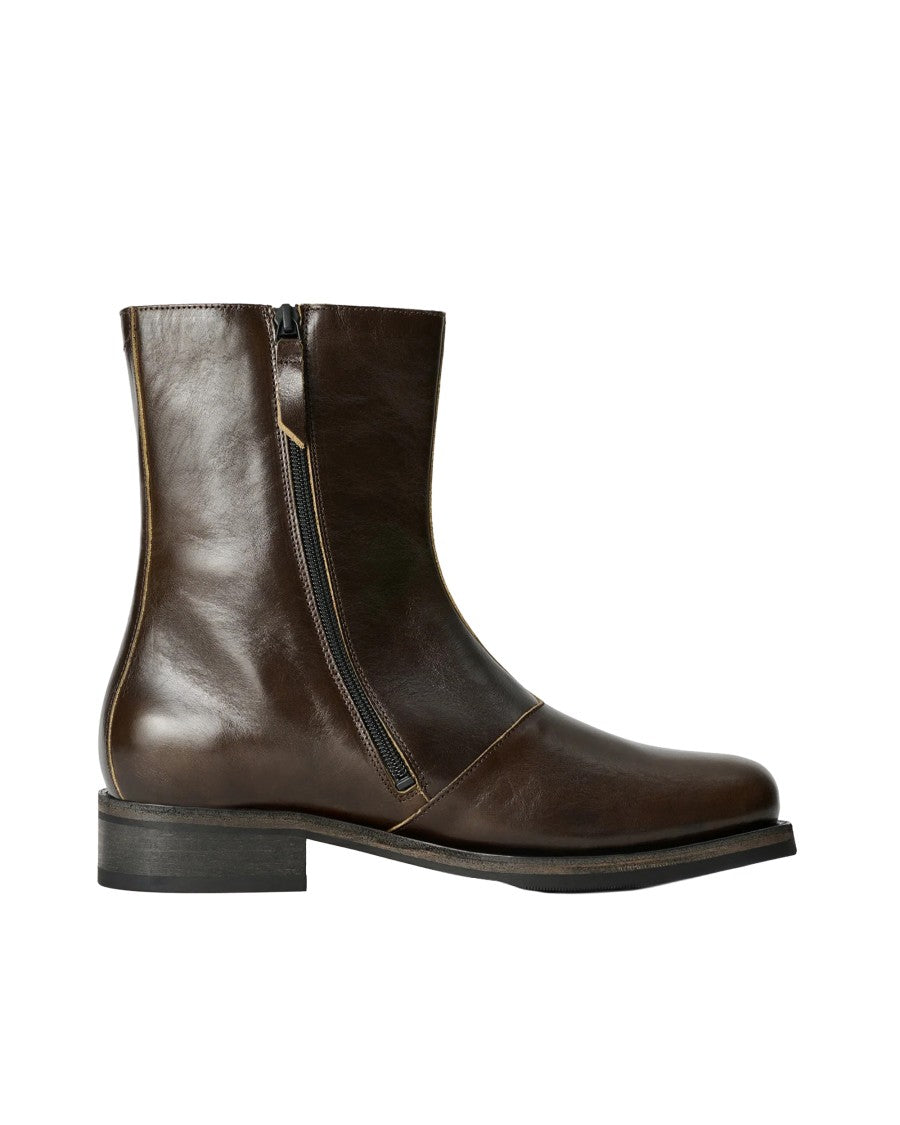 Our Legacy Deep Olive Italian Leather Ankle Boot With Vibram Sole
